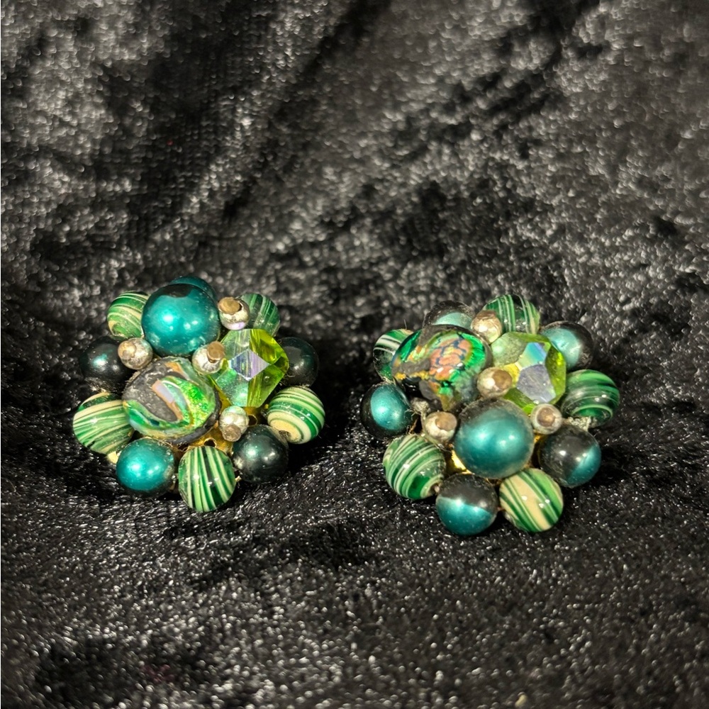 Vintage made in Japan Elegant Green Beaded Earrings